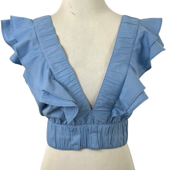 Abercrombie & Fitch Tops - Abercrombie Cropped Top Ruffles Short Sleeve Preppy Boho Women Blue NWT Size XL